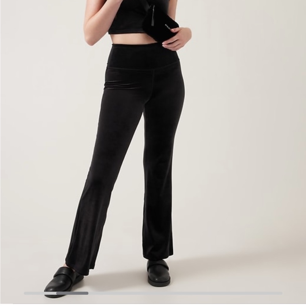NWT Athleta Elation Velvet Flare Pant. Black.